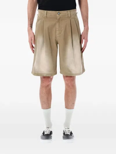 Erl Pleated Faded-effect Shorts In Brown