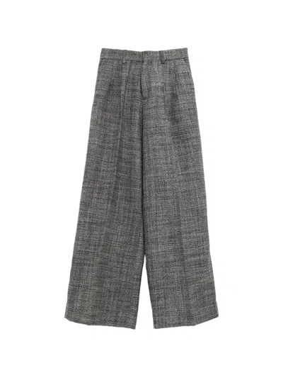 Erl Pleated Tweed Trousers In Gray