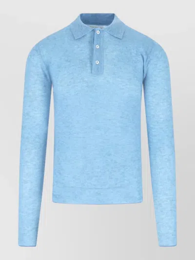 Erl Polo Shirt Crewneck Long Sleeves Ribbed Texture In Blue