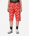 Erl Coca-cola Straight-leg Distressed Printed Cotton-canvas Shorts In Red
