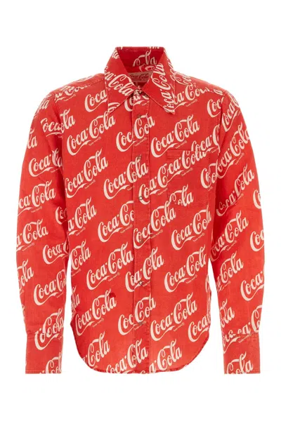 Erl Printed Cotton And Linen X Cocacola Shirt In Red