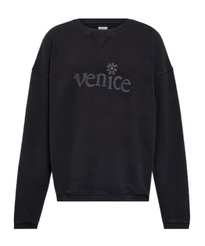 Erl Printed Cotton Fleece Sweatshirt In Black