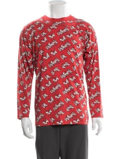 Pre-owned Erl Printed Crew Neck Henley In Red