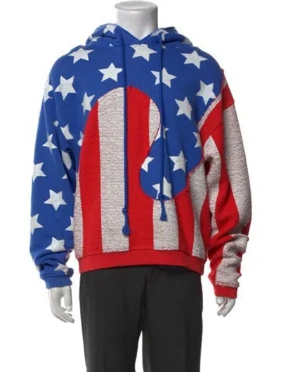 Pre-owned Erl Printed Crew Neck Hoodie In Blue