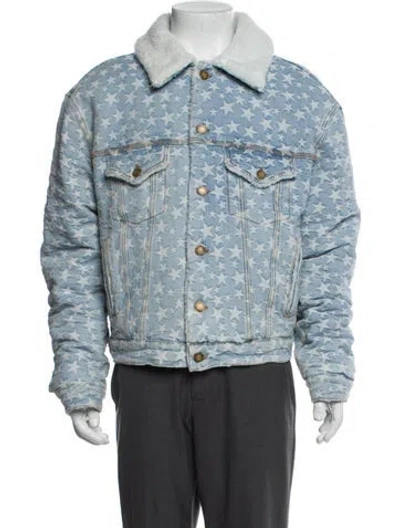 Pre-owned Erl Printed Denim Jacket W/ Tags In Blue