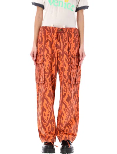 Erl Printed Flame Cargo Pants In Orange Flame