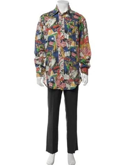 Pre-owned Erl Printed Long Sleeve Shirt In Blue