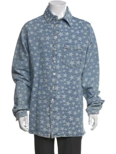 Pre-owned Erl Printed Long Sleeve Shirt In Blue