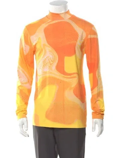 Pre-owned Erl Printed Mock Neck T-shirt In Orange