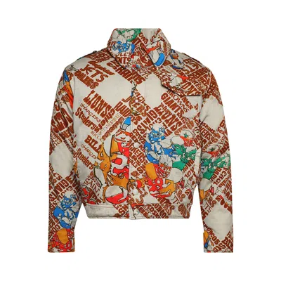 Pre-owned Erl Printed Padded Jacket 'football Print' | Multi-color | Men's Size Xl