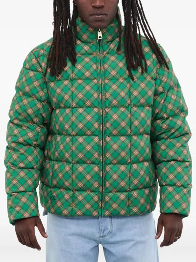 Erl Printed Quilted Puffer Jacket In Green
