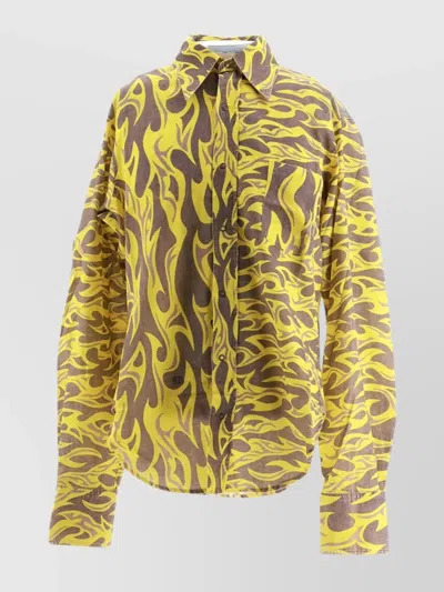 Erl Printed Unisex Button Up Shirt In Yellow