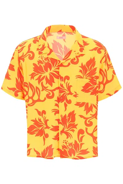 Erl Printed Viscose Bowling Shirt In  Tropical Flowers 1 (yellow)