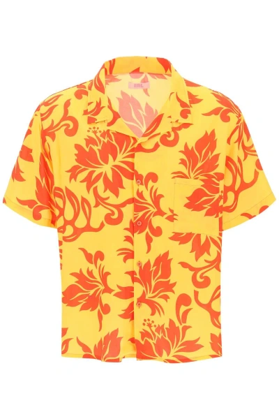 Erl Printed Viscose Bowling Shirt In Yellow,red