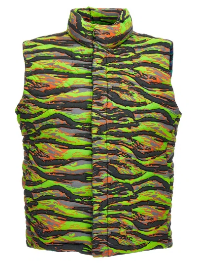 Erl Quilted Camouflage Vest With High Collar In Green