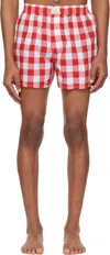 Erl Elastic Waistband Checkered Pattern Underwear In Red