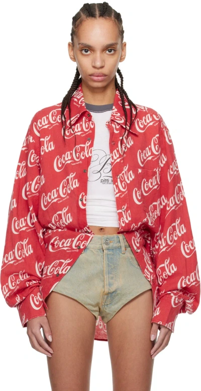 Erl Red Printed Shirt In Red Coca Cola 2