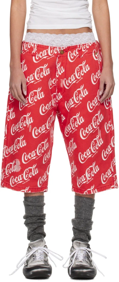 Erl Red Printed Shorts In Coca Cola 1