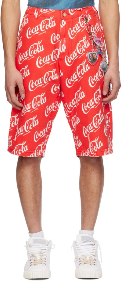 Erl Red Printed Shorts In Coca Cola