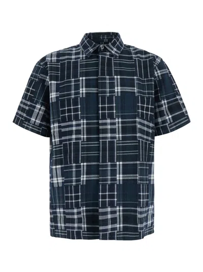 Erl Regular Fit Cotton Short-sleeve Check Button-front Shirt In Blue