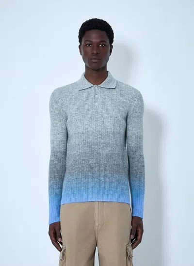 Erl Ribbed Knit Polo Sweater In Gray