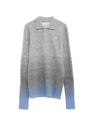 Erl Ribbed Polo Shirt In Gray