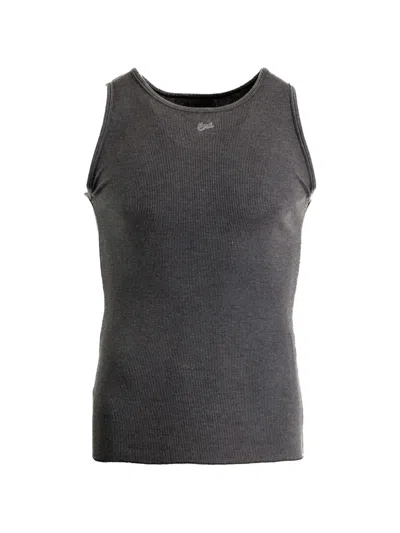 Erl Grey Crew Neck Ribbed Knit Top In Cotton Blend Man In Black