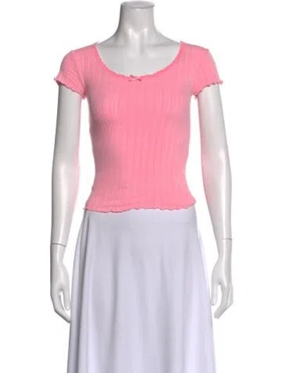 Pre-owned Erl Scoop Neck Short Sleeve Crop Top In Pink