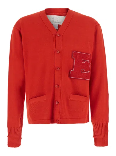 Erl Script Knit Tech Fabric Cardigan In Red