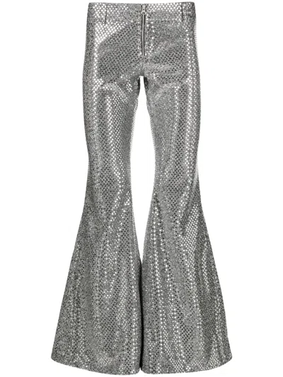 Erl Sequinned Flared Trousers In Silver