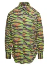 Erl Green Long Sleeve Shirt With Graphic Print In Cotton In Multicolor