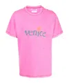 Erl Venice Cotton And Linen Blend T-shirt In Pink