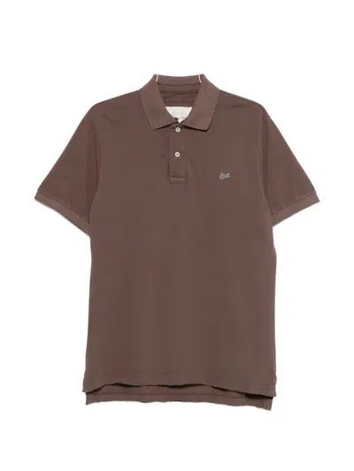 Erl Short-sleeve Knit Polo Shirt With Distressed Hem In Brown