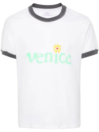 Erl Slogan-print Cotton T-shirt In White