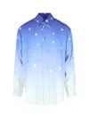 Erl Collared Shirt With Long Sleeves And Gradient Star Pattern In Light Blue