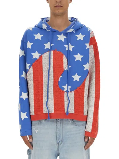 Erl Stars And Stripes Swirl Sweatshirt In Blue