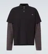 Erl Black Polo Shirt With Striped Motif On The Sleeves And Embroidered Logo On The Front In Black