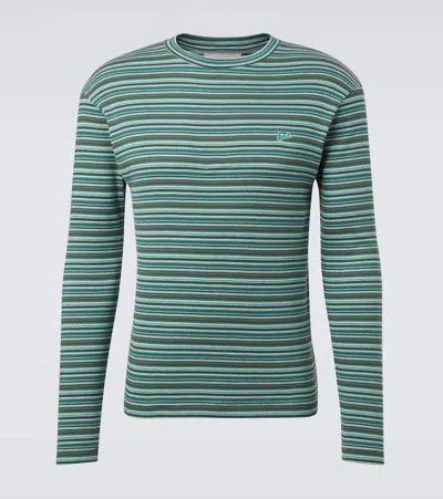 Erl Striped Cotton Jersey T-shirt In Green