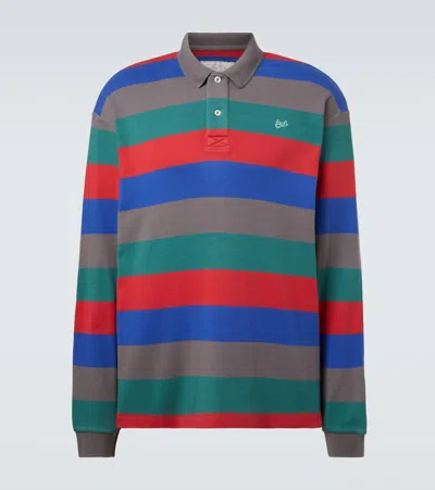 Erl Striped Cotton Polo Shirt In Gold