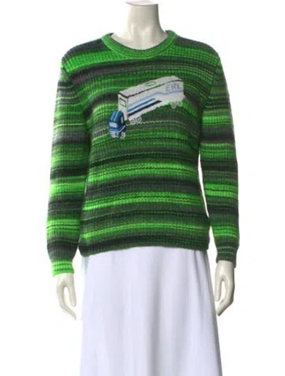 Pre-owned Erl Striped Crew Neck Sweater In Green