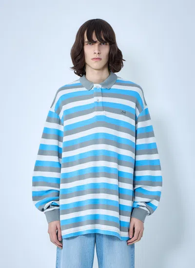 Erl Multicolor Long-sleeved Polo Shirt With Striped Motif In Cotton Man In Blue