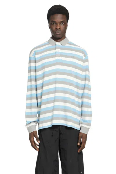 Erl Multicolor Long-sleeved Polo Shirt With Striped Motif In Cotton Man In Blue
