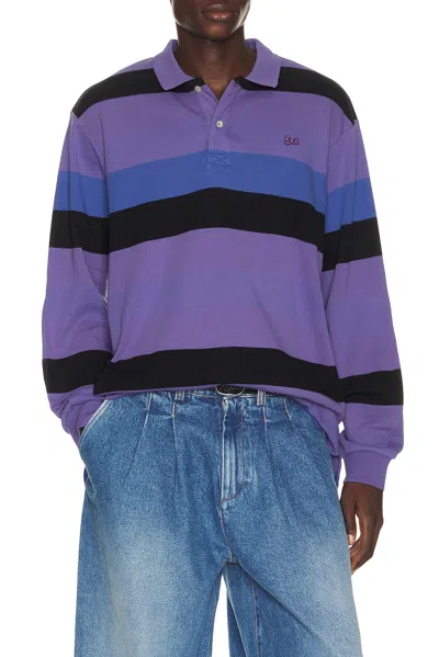 Erl Striped Rugby Long Sleeve Knit In Purple