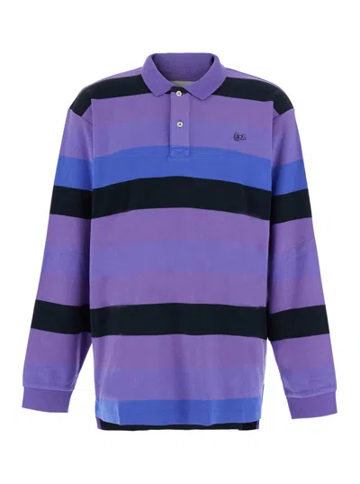 Erl Striped Rugby Long-sleeve Knit Polo In Purple