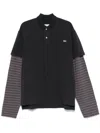 Erl Black Polo Shirt With Striped Motif On The Sleeves And Embroidered Logo On The Front In Black