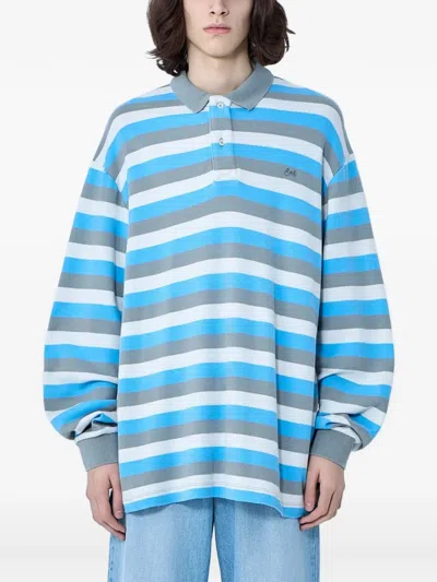 Erl Striped-pattern Long-sleeved Polo Shirt In Blue