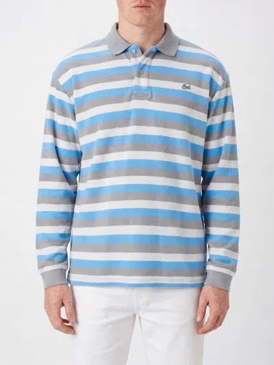 Erl Multicolor Long-sleeved Polo Shirt With Striped Motif In Cotton Man In Blue