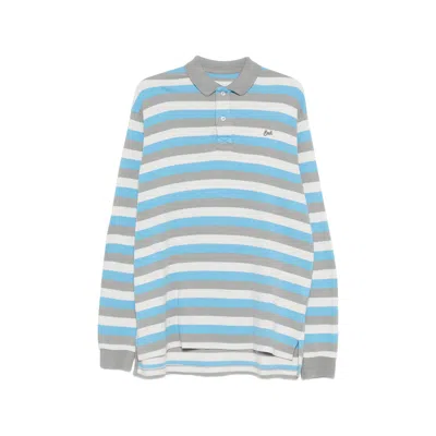 Erl Multicolor Long-sleeved Polo Shirt With Striped Motif In Cotton Man In Blue