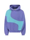 Erl Hooded Color Block Sweatshirt With Ribbed Cuffs And Hem In Purple