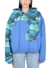 Erl Hooded Sweatshirt Abstract Print In Blue